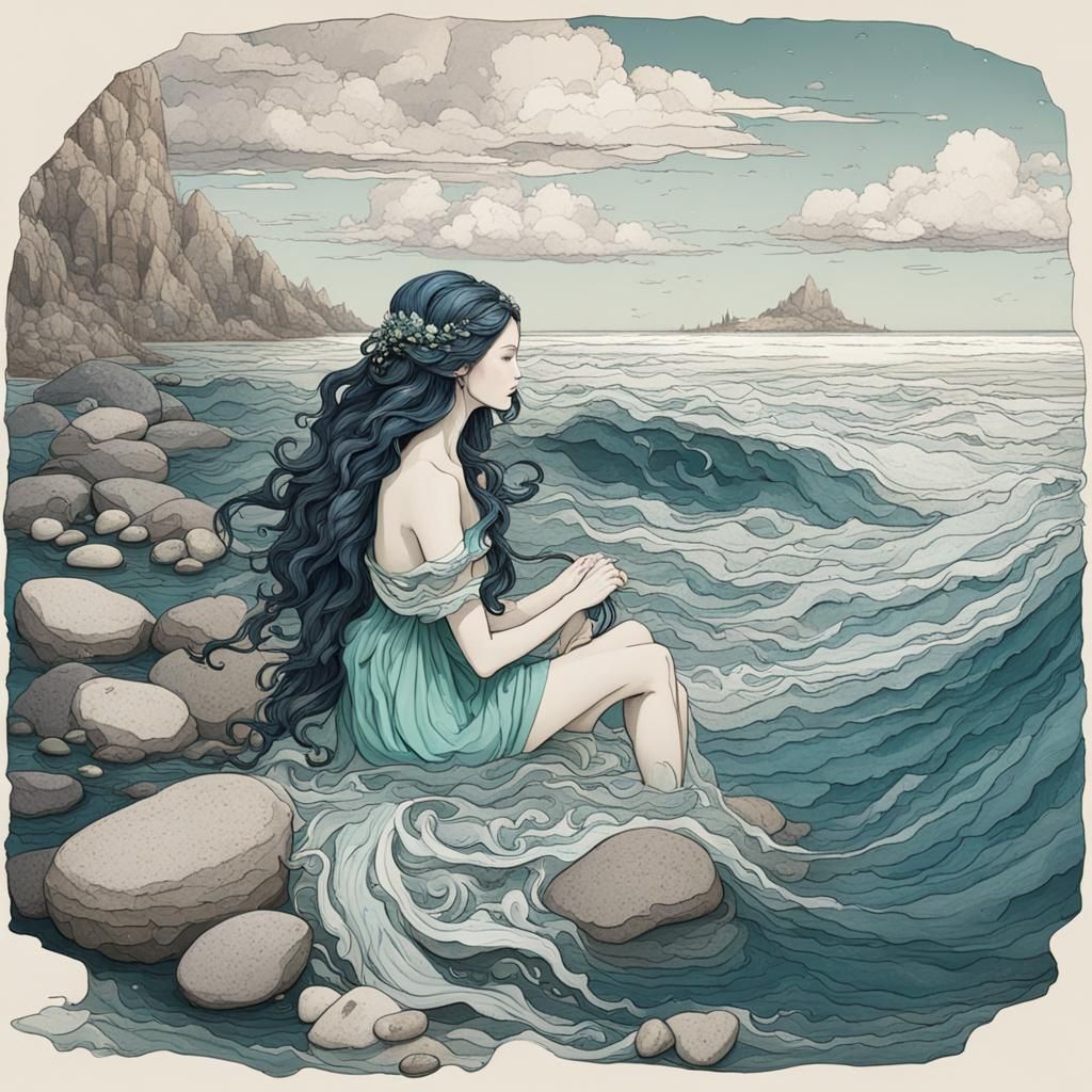 Water Nymph Amidst Rough Ocean Waves