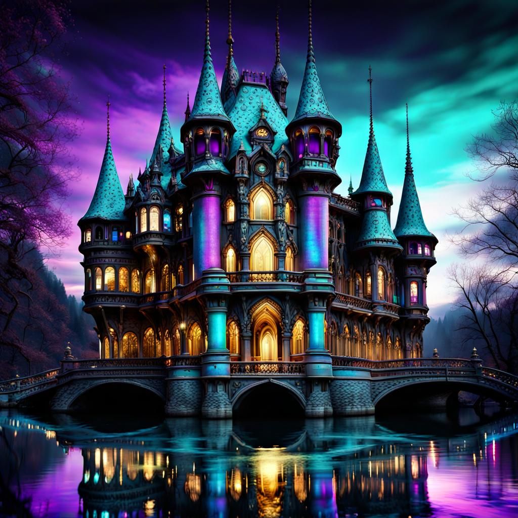 Glowing Jewel Encrusted Gothic Palace at Night