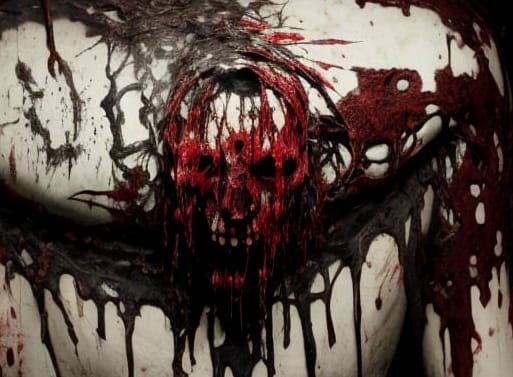 Visceral Horror Face with Blood Splatter
