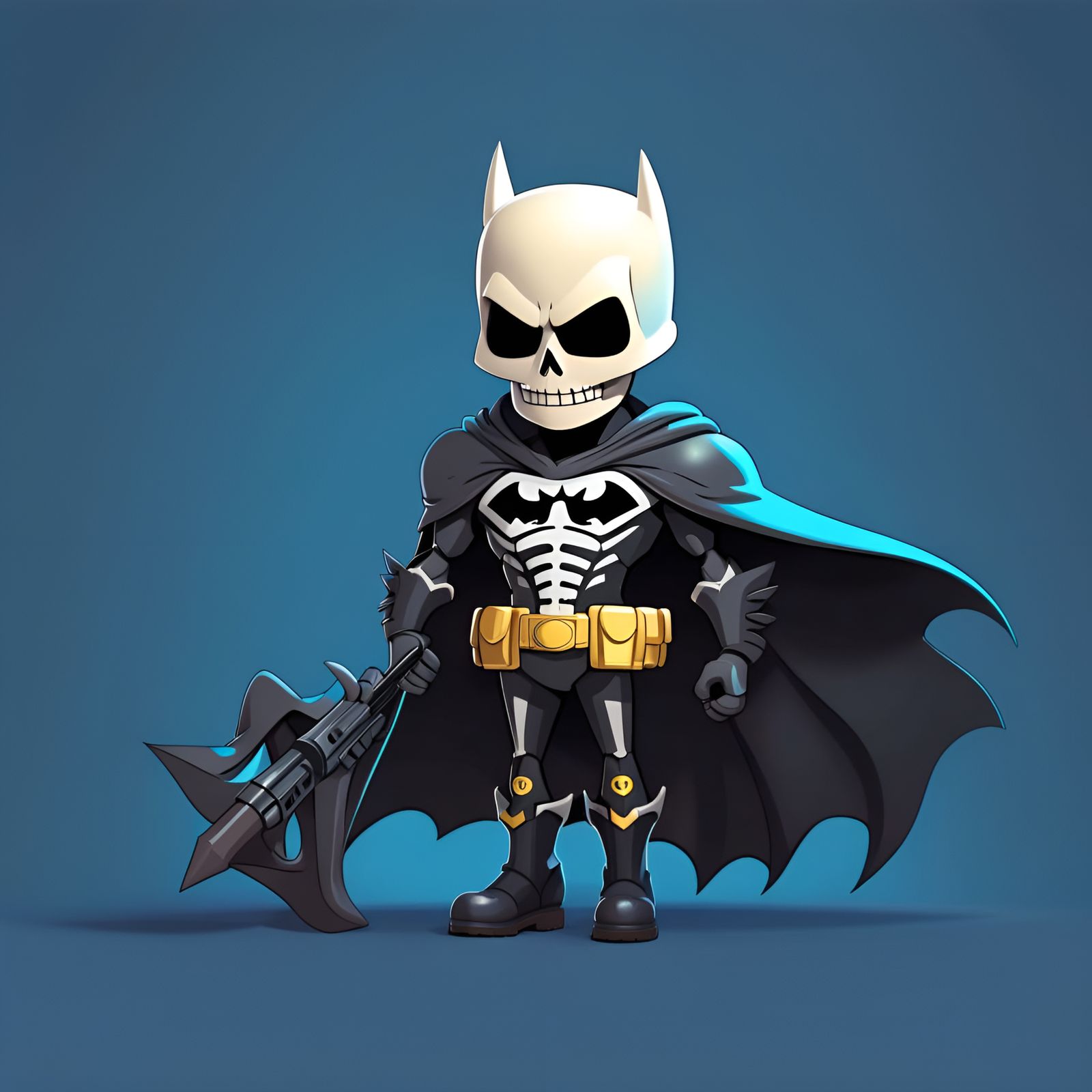 Cute Batman Skeleton Character in 2D Illustration