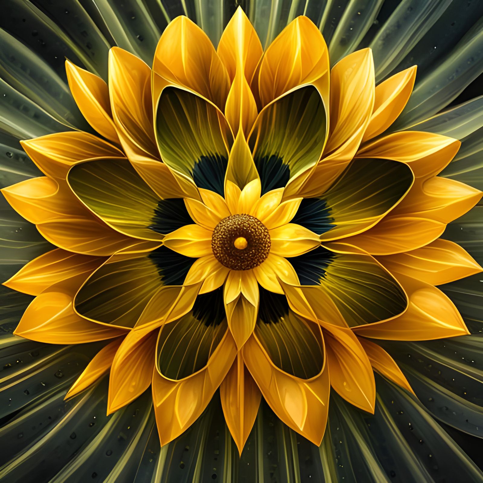 Geometric Golden Sunflower with Bioluminescent Light
