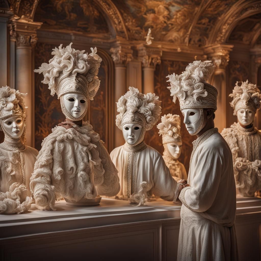 Utopic Room with Venetian Masked Figures