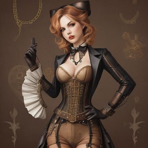 Steampunk Woman in Detailed Mechanical Attire