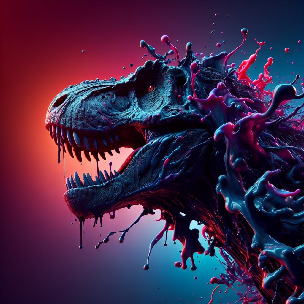 Symbiotic Tyrannosaurus Rex in Splash Art Style