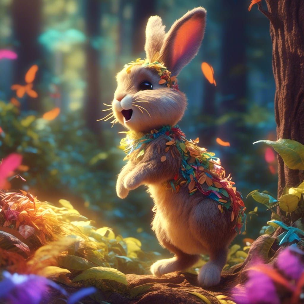 Pixar-Style Bunny Sings in Colorful Forest