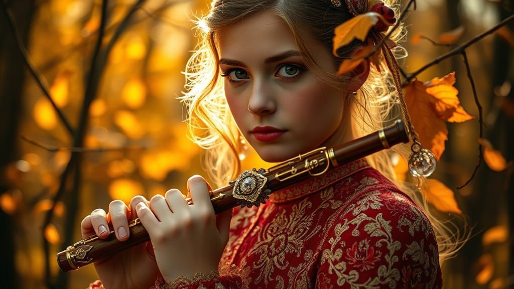 Autumn Personified: Beautiful Woman in Enchanted Forest