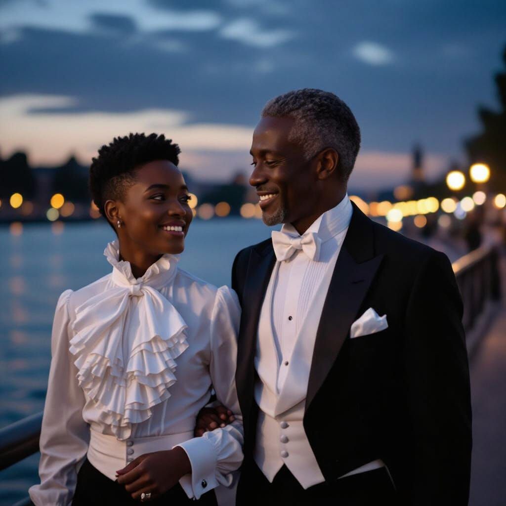 Teenager in Formal Wear Walks by River at Dusk