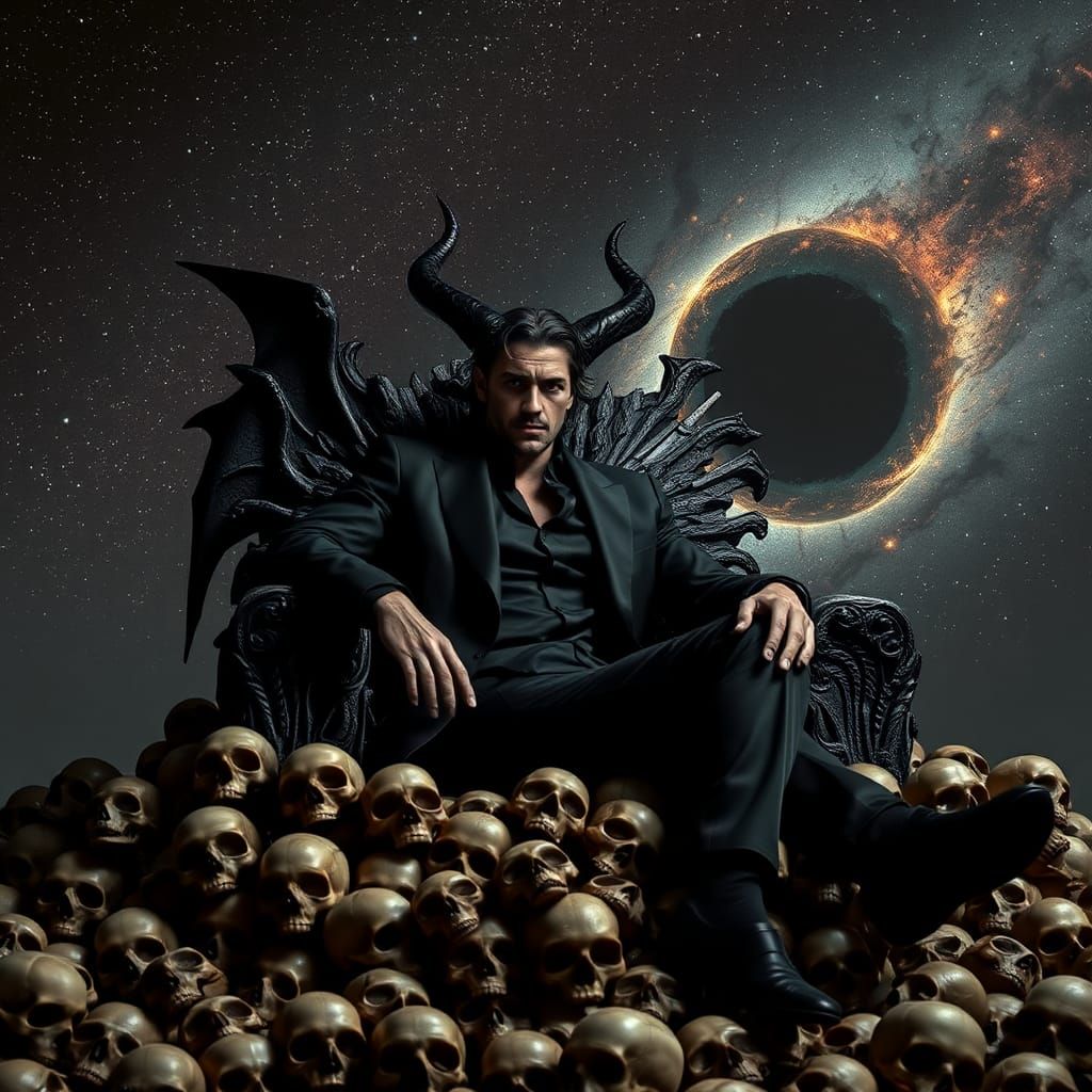Lucifer on Skull Throne with Milky Way Backdrop