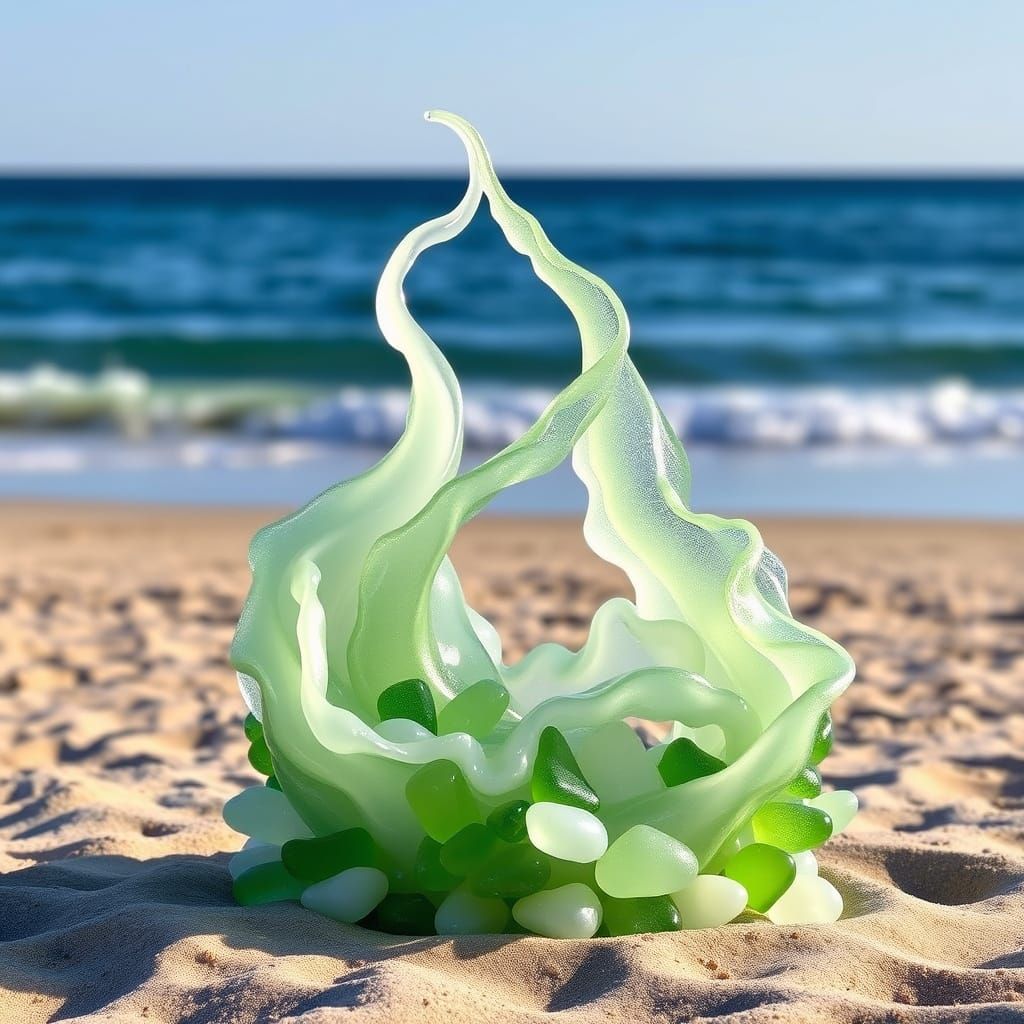 Sea Glass Sculpture on Sandy Beach