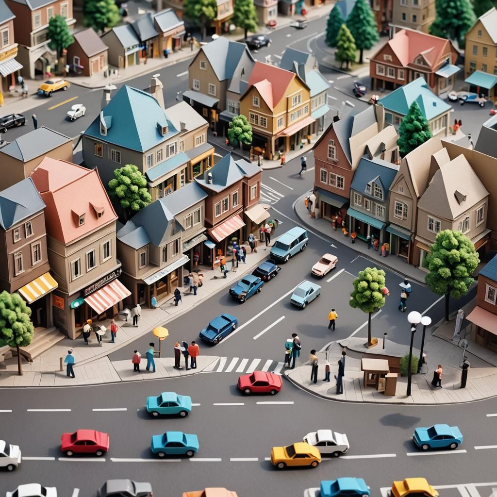 Origami Town Main Street in Papercraft Style