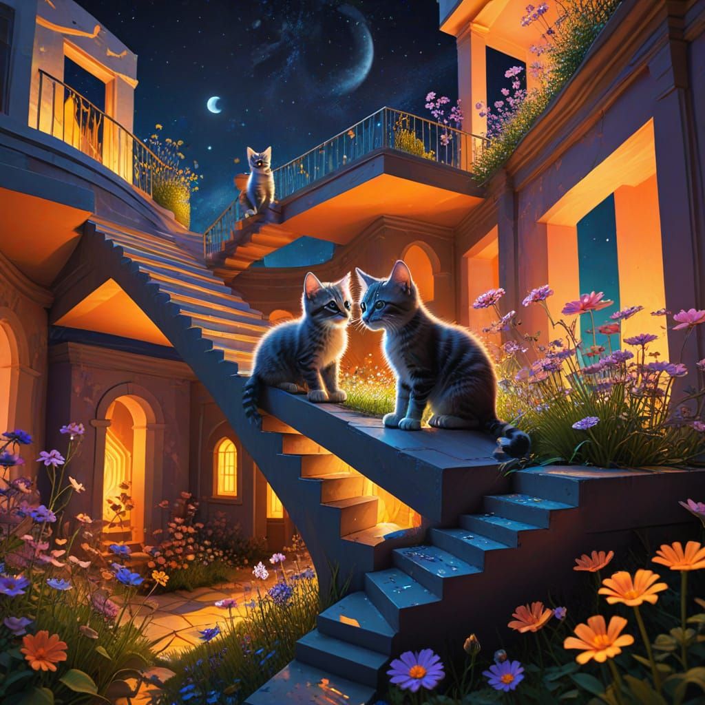 Kittens Play in Impossible Architecture: Surrealist Concept ...