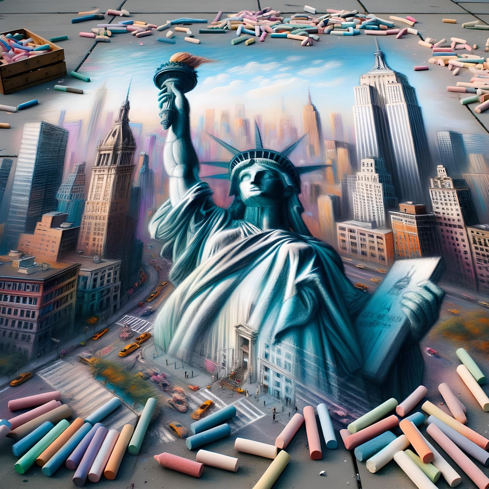 New York Statue of Liberty Chalk Art