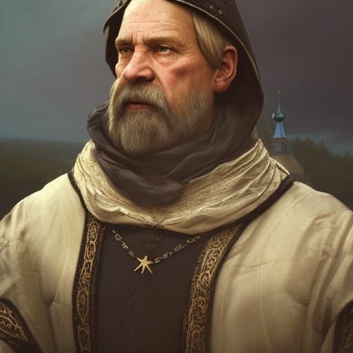 A German merchant of the medieval Hansa in a Russian town