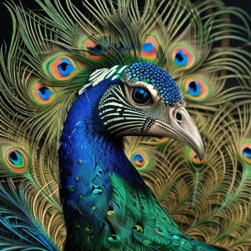 Surreal Peacock Head with Fractal Feather Details