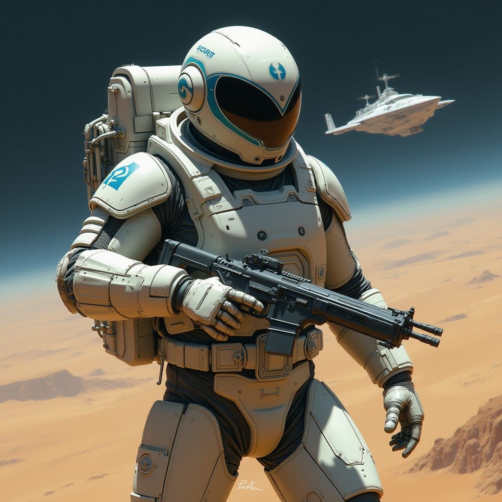 Astronaut in Spacesuit with Blaster in Space