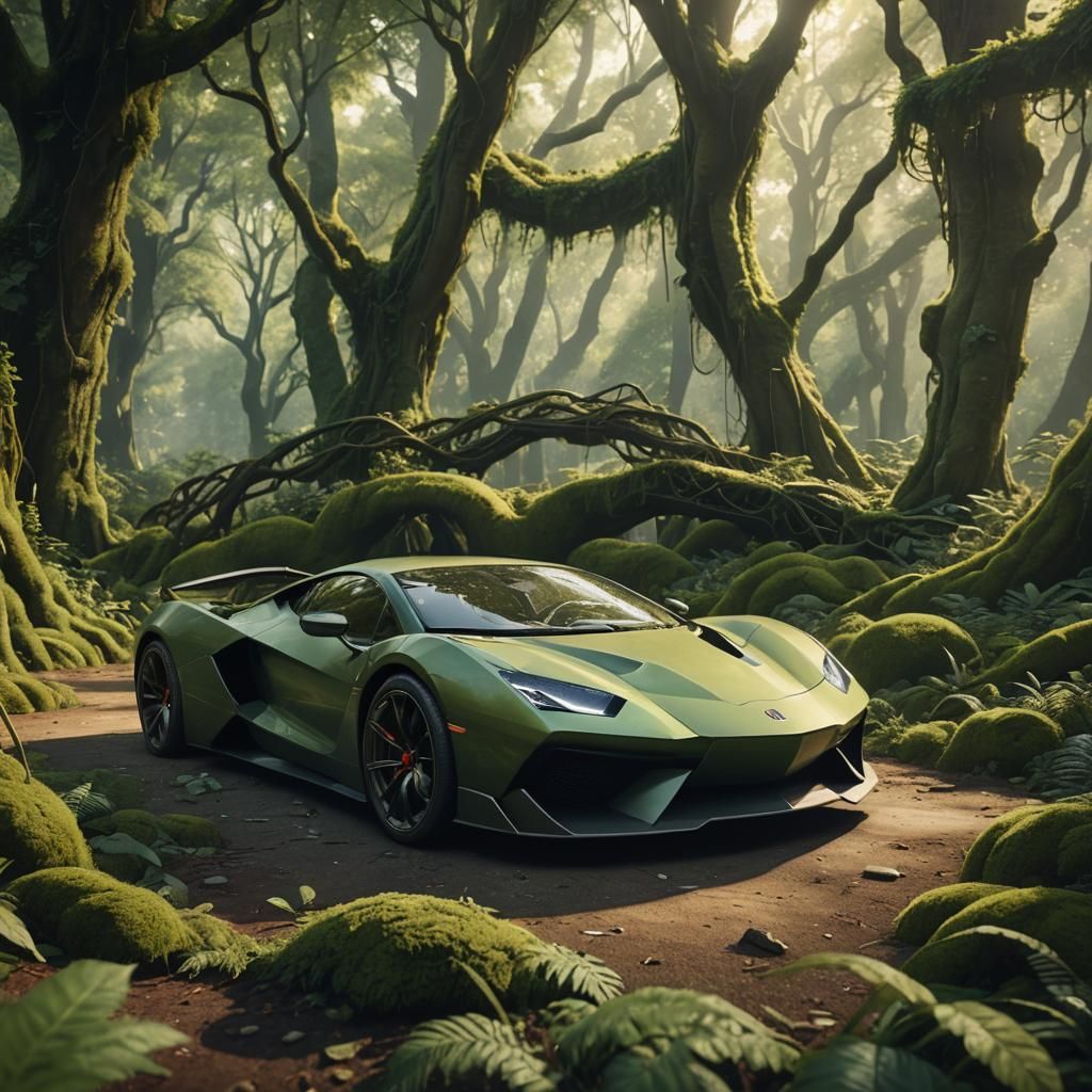 Supercar Abandoned in Forest Concept Art