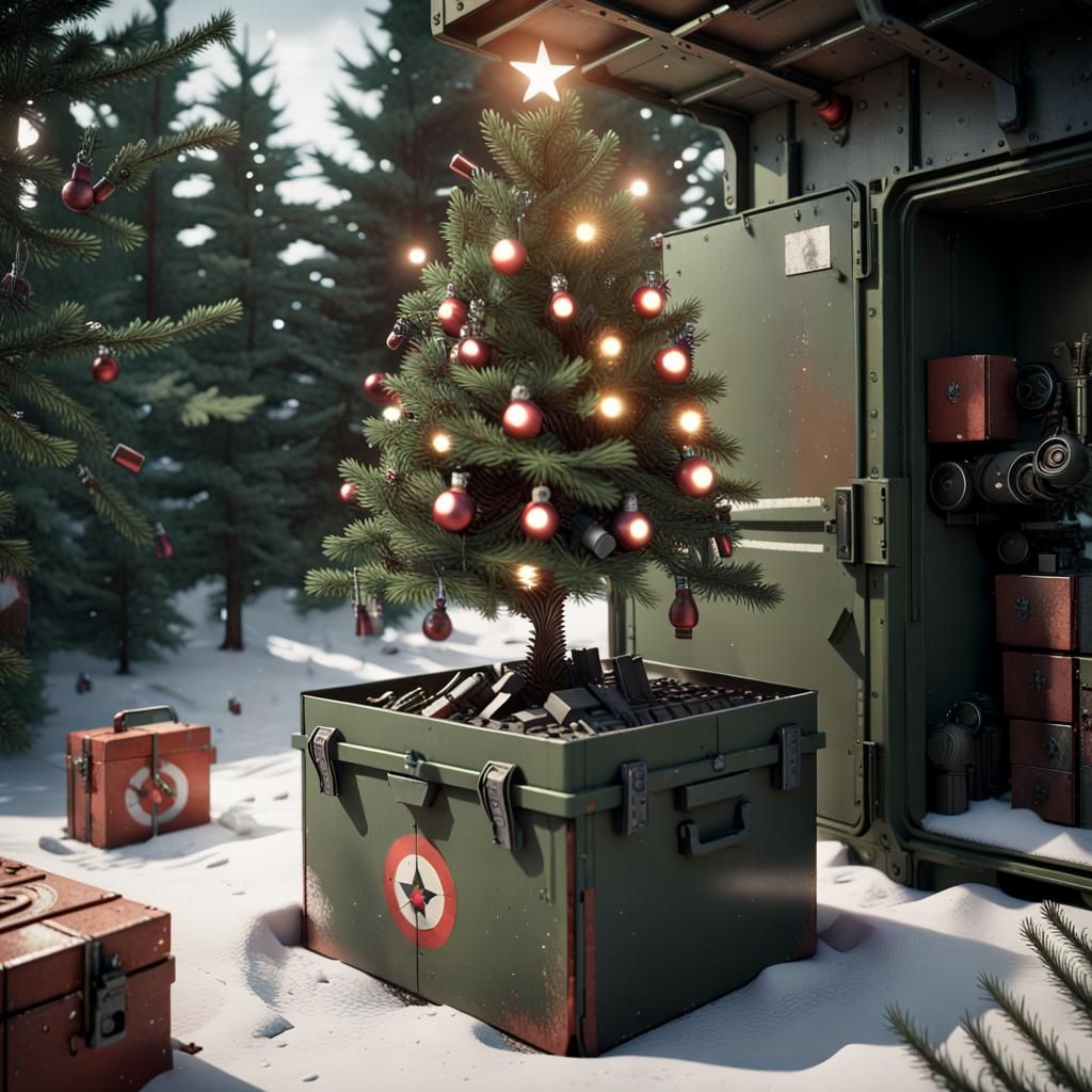 Futuristic Christmas Tree in Military Bunker