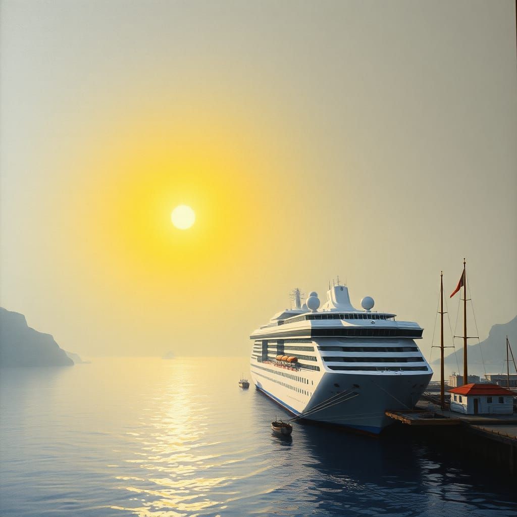 Cruise Port in Grayscale: Matte Painting of Fantasy World