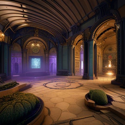 Labyrinth-Inspired Fantasy Art with Purple Lasers