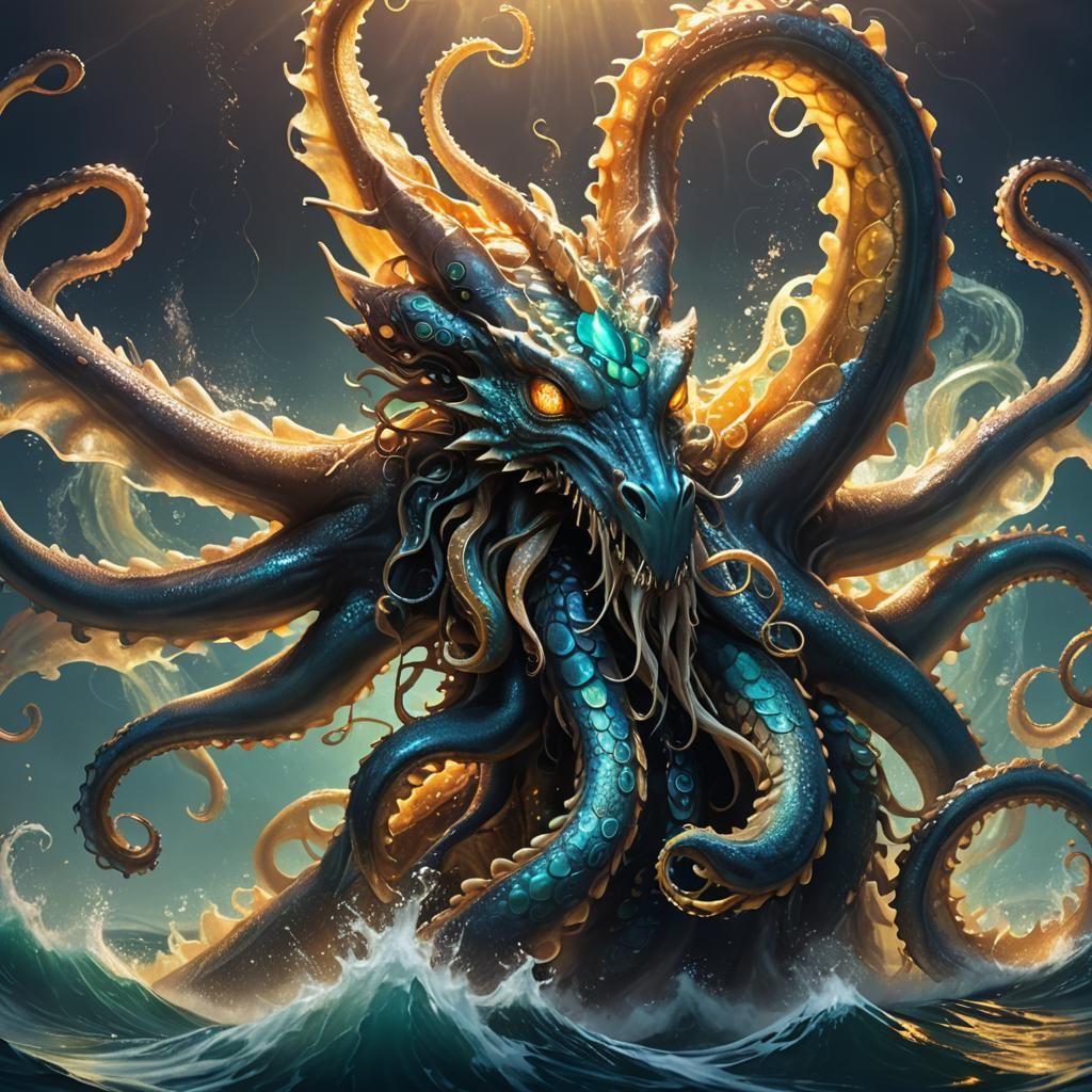 Dragon-Octopus Hybrid Creature Concept Art