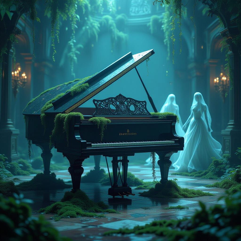 Abandoned Piano in Ethereal Ballroom Fantasy Concept Art