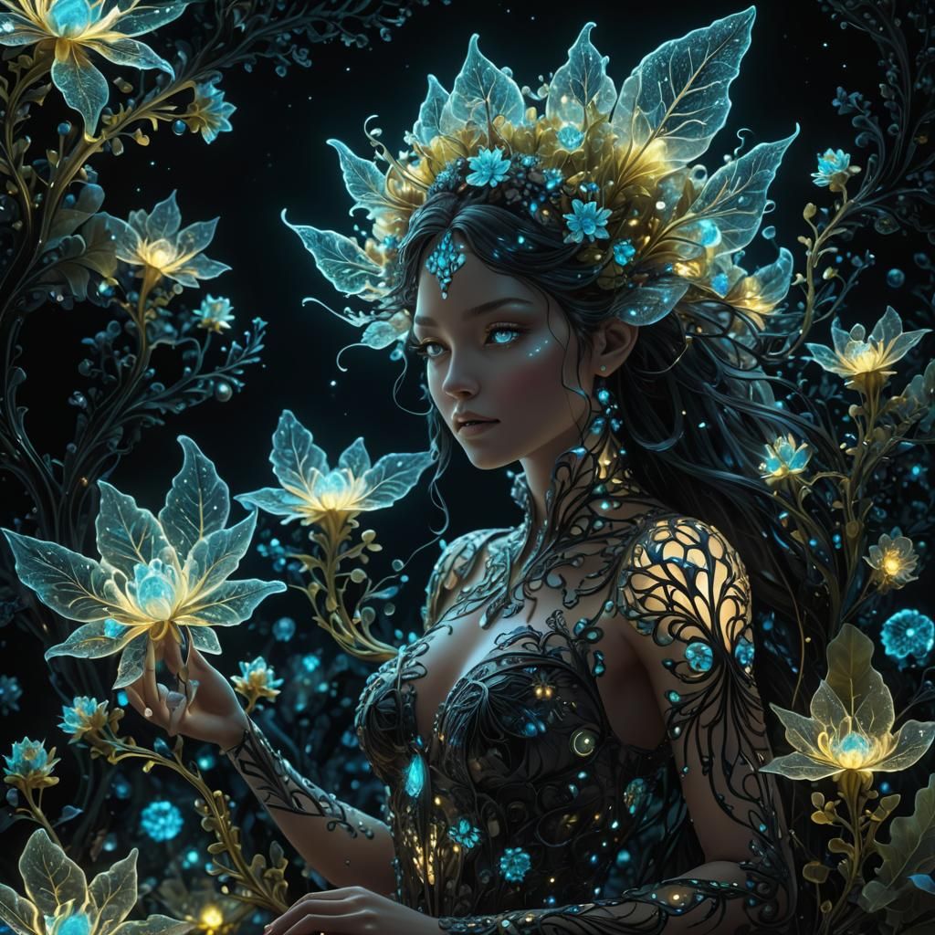 Bioluminescent Fairy Fractal Plants in Fantasy Style