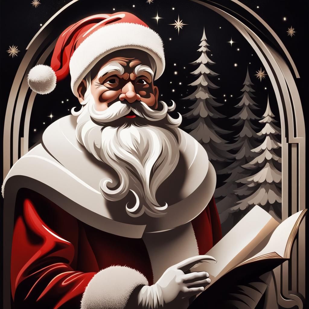 Art Deco Santa Claus in Chiaroscuro Negative Space
