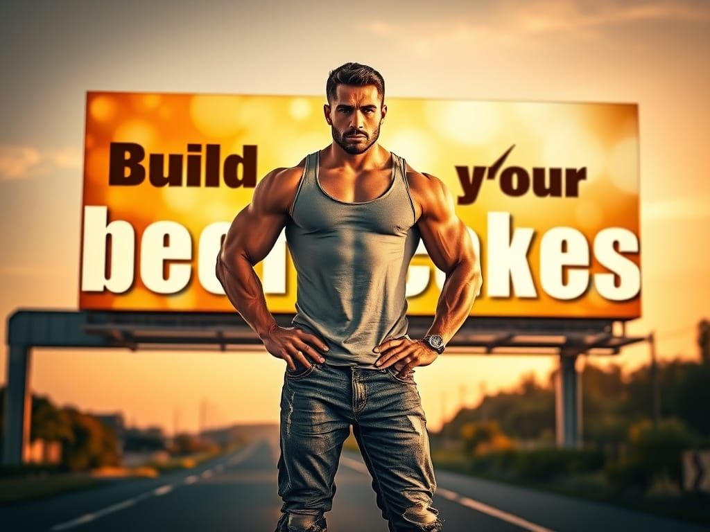 Chiseled Fitness Icon in Golden Light