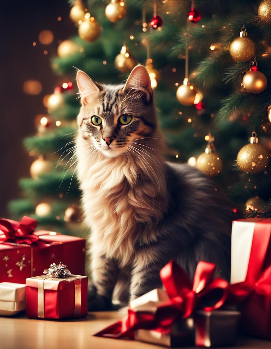 Sparkling Christmas Cat: A Cinematic Portrait