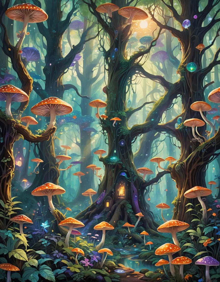 Luminescent Forest with Ethereal Foxes
