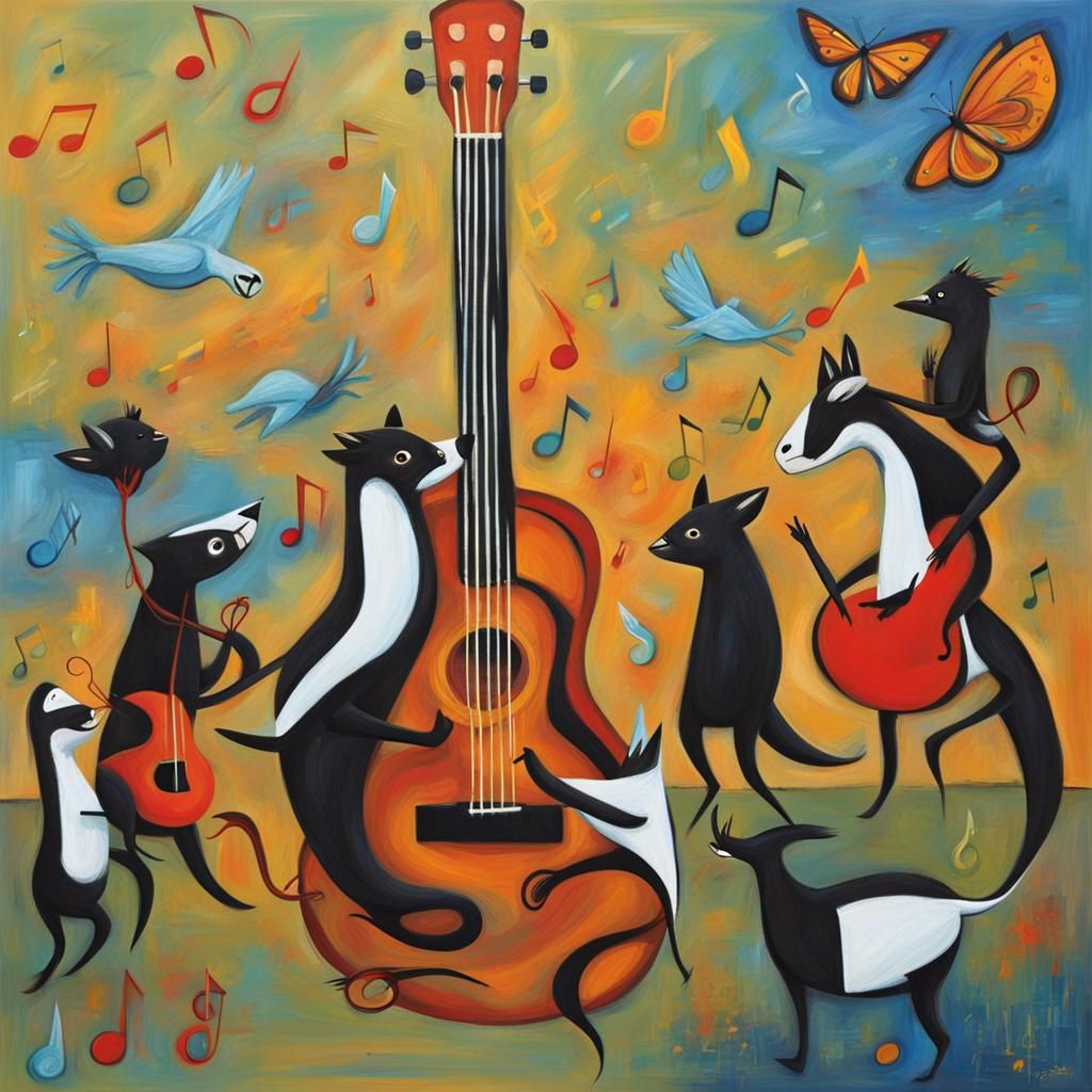 Dancing Animals in Abstract Art Style