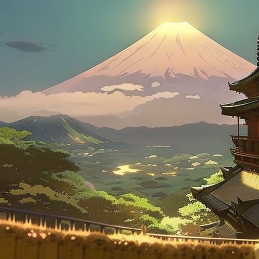 Japanese Temple Cat in Anime Style