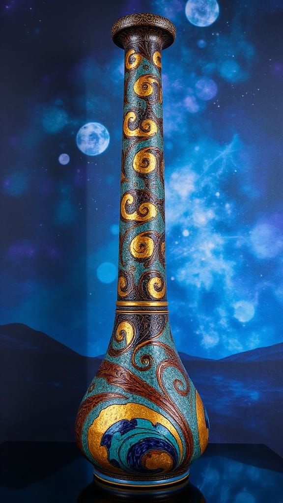 Intricate Renaissance-Style Ceramic Bong in Majolica Glaze