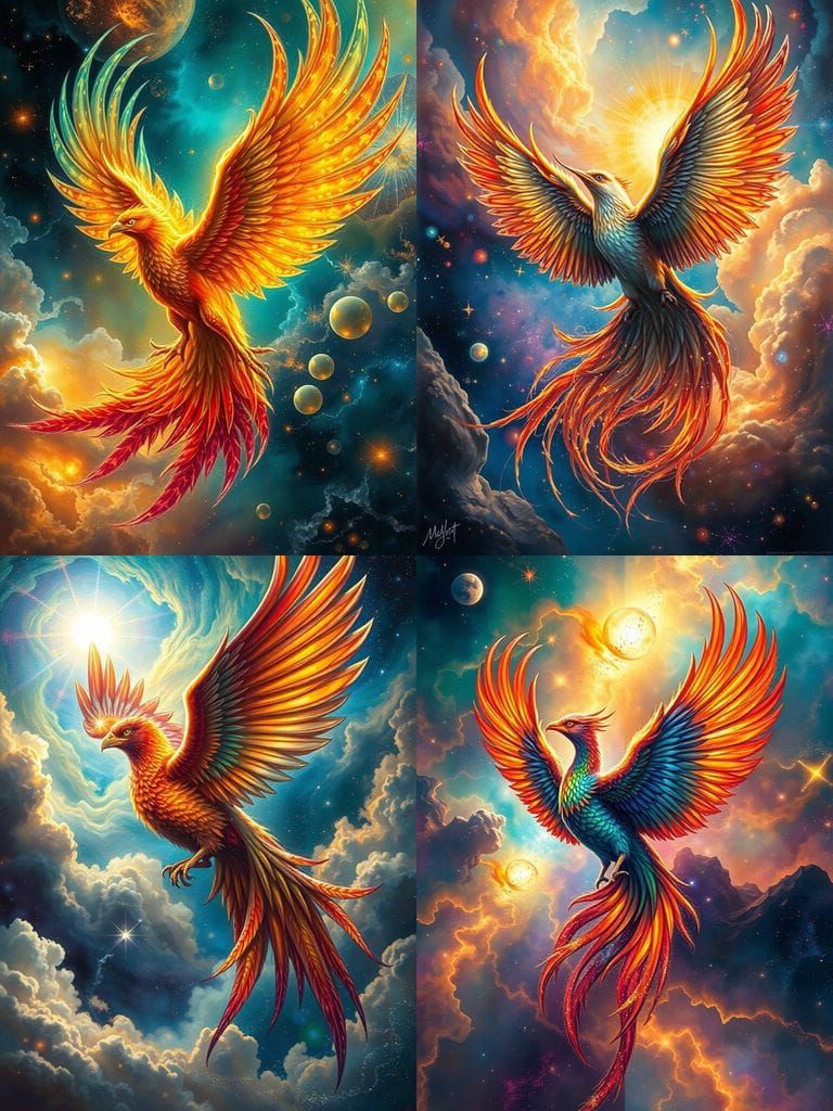 Celestial Phoenix Soaring Through Iridescent Nebula
