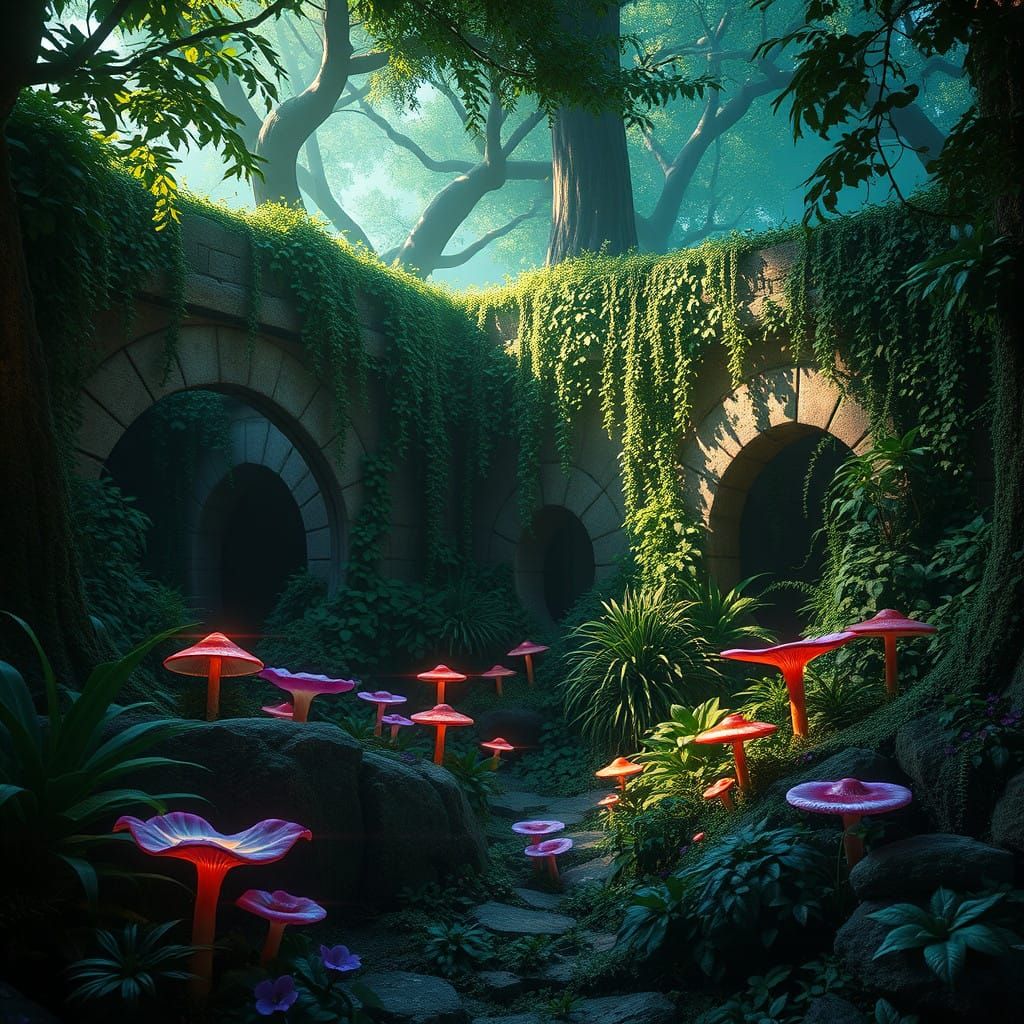 Enchanted Secret Garden in Mysterious, Hyper-Detailed Art St...