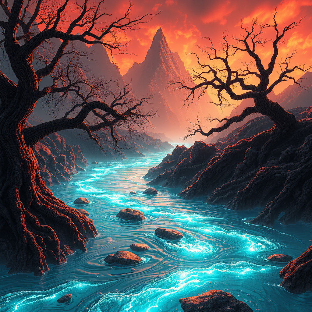 Ethereal River Flows Through Mystical Hell Mountain