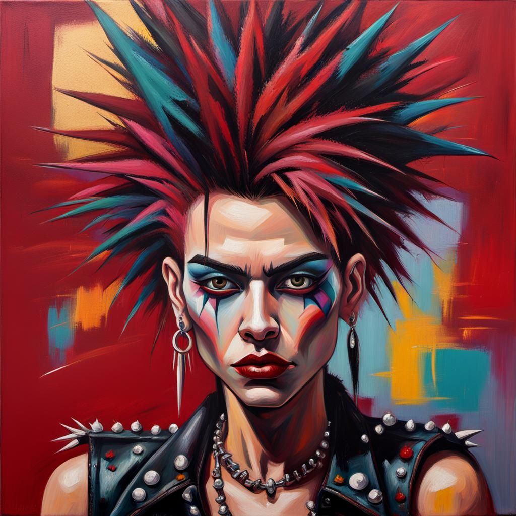 Punk Rocker Portrait in Impasto Oil Painting Style