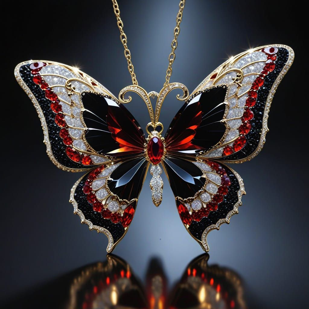 Gemstone Butterfly Jewelry with Chains on Black