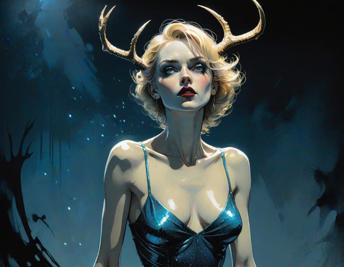 A Chic Cyberpunk Goddess Under Moonlight