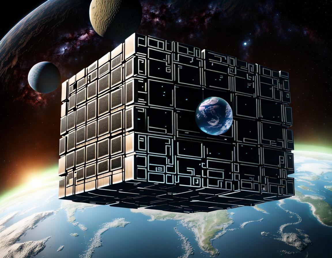 Borg Cube Orbiting a Planet in Space