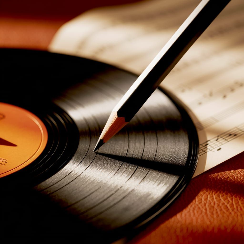 Graphite Pencil on Vinyl Record at Golden Hour