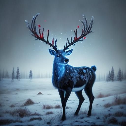 Winter Wonderland Reindeer in Vibrant Oil Painting