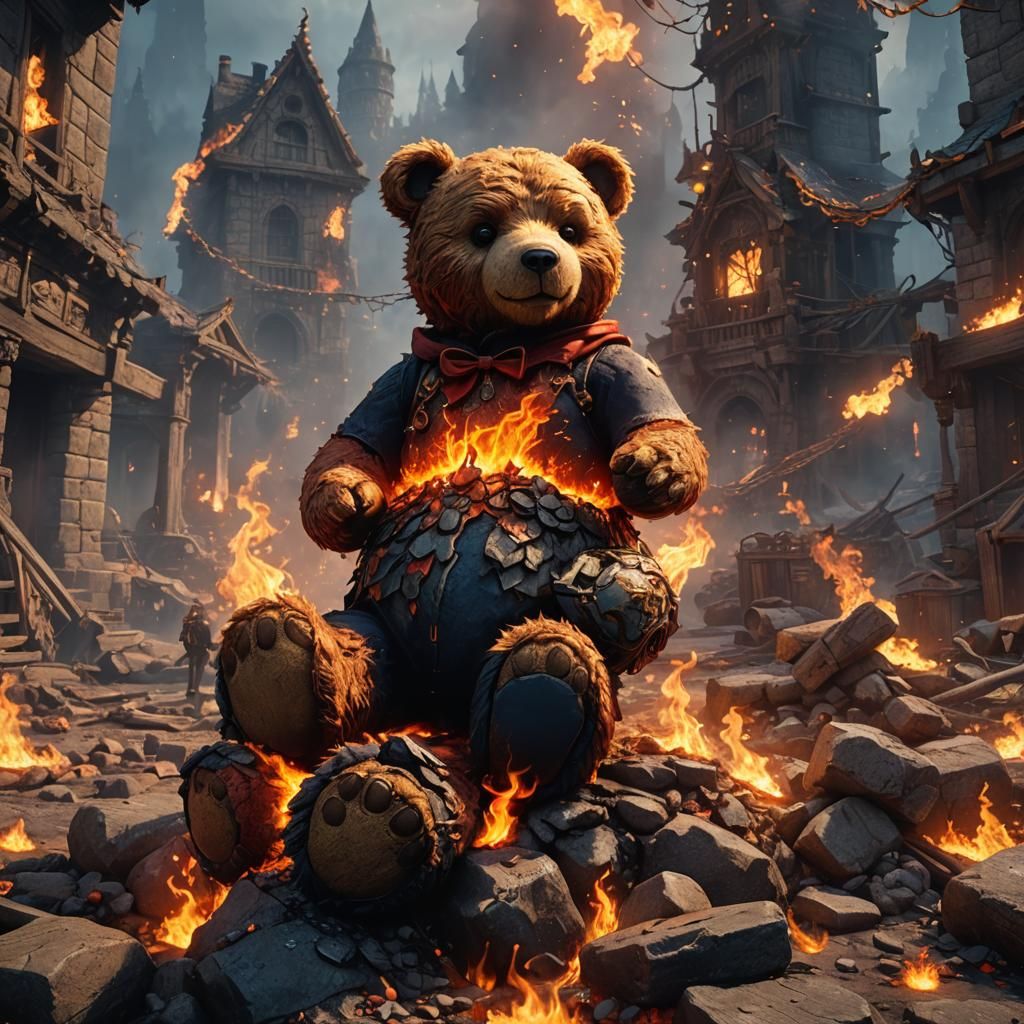 Fiery Teddy Bear Fantasy Concept Art