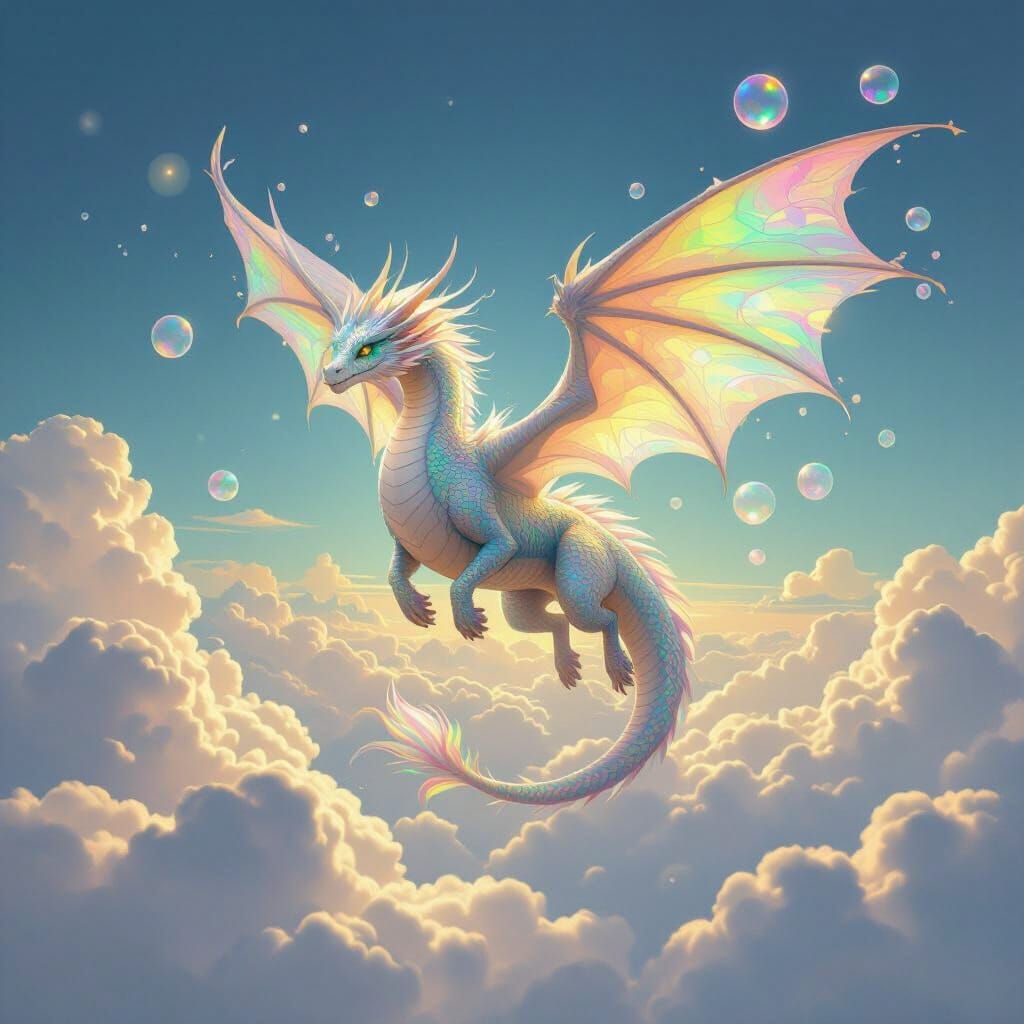 Serene Dragon Above Clouds in Realistic Fantasy Art