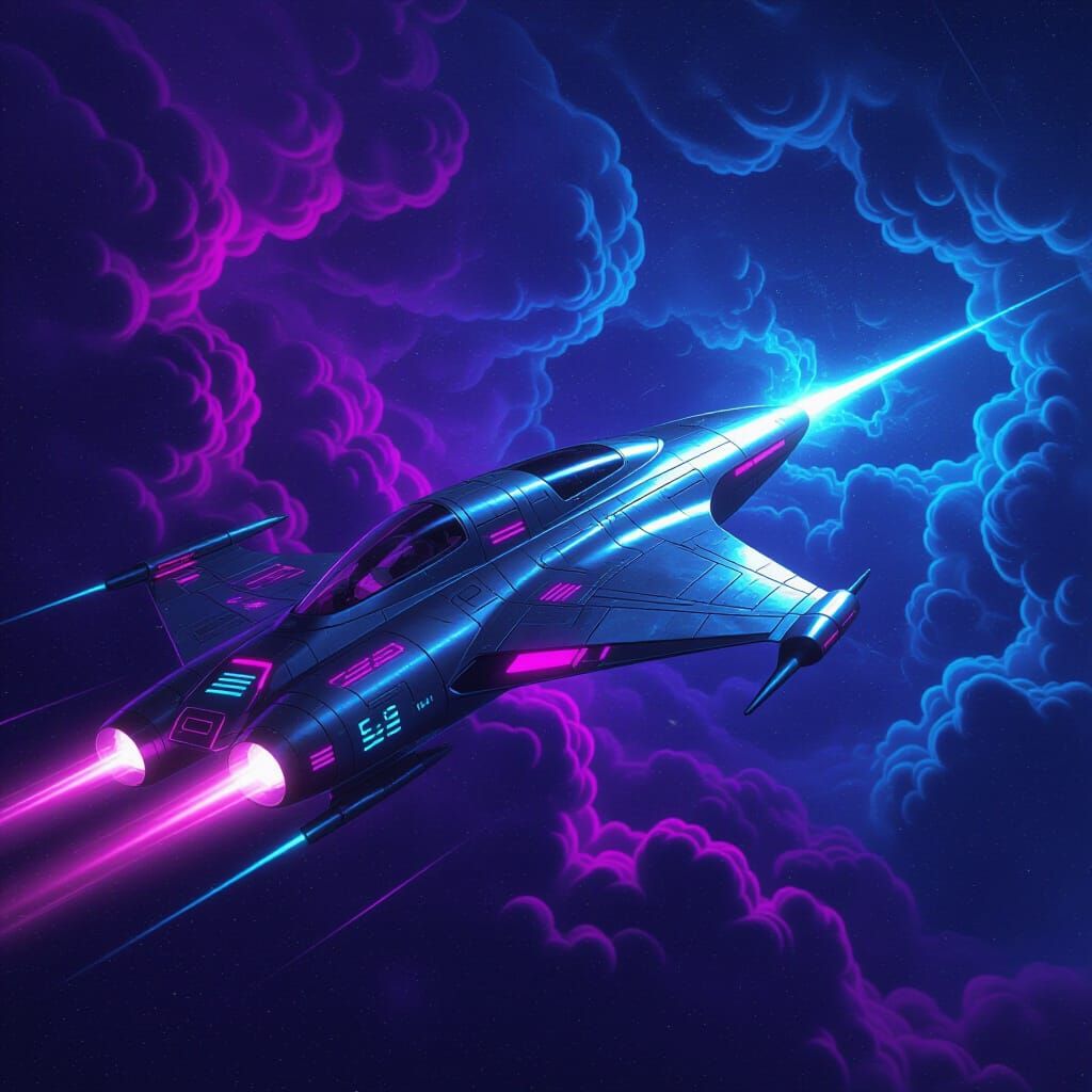 Sleek Spaceship Soaring Through Intergalactic Space