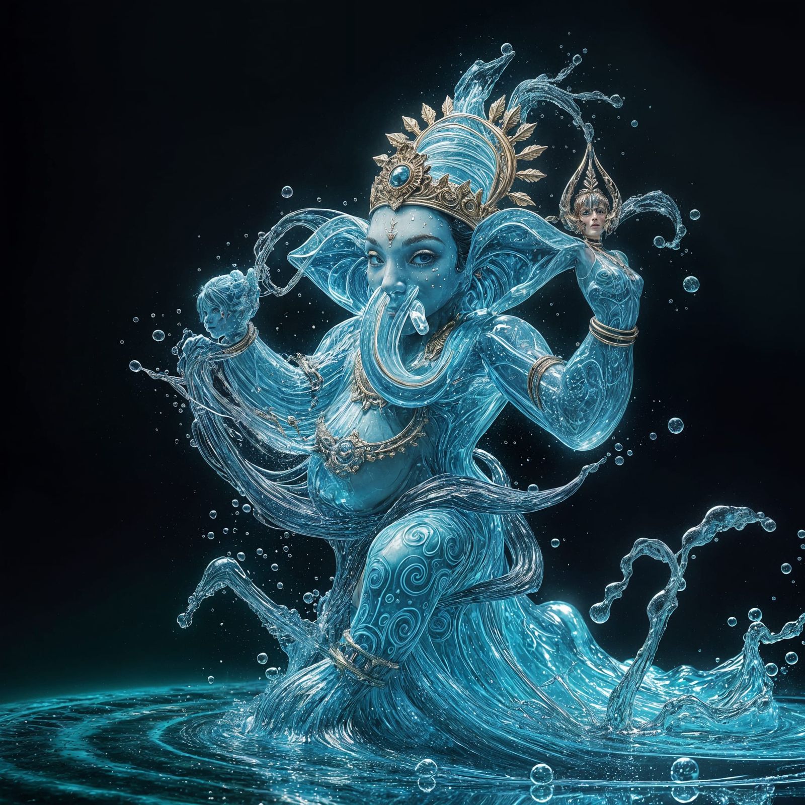 Ganesha Made of Blue Water, Digital Illustration