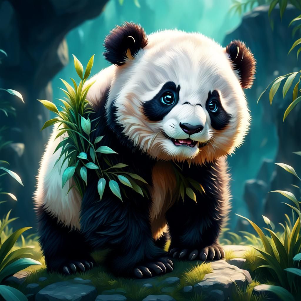 Adorable Fluffy Baby Panda in Detailed Matte Painting