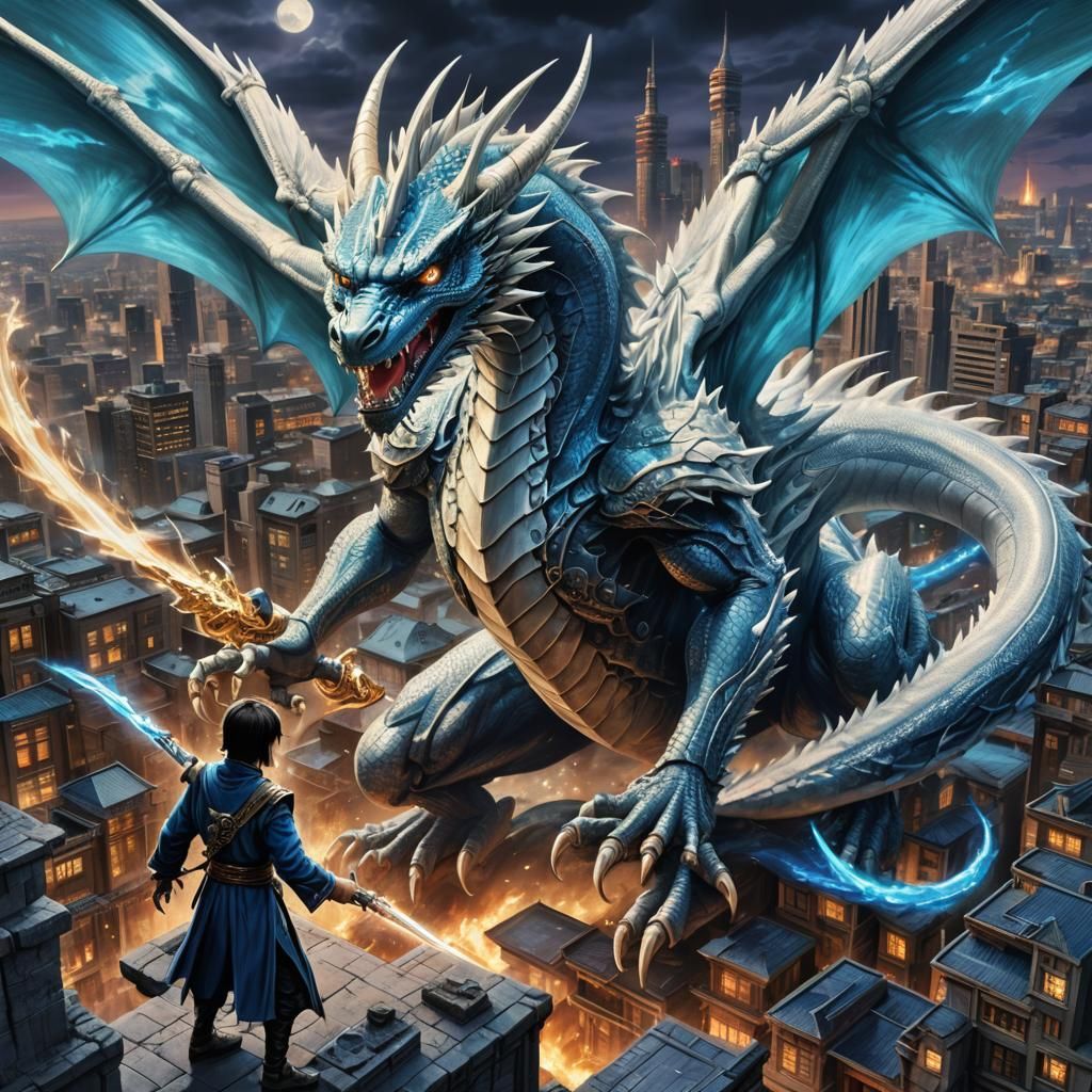 Yusei Fudo Summons Blue-Eyes White Dragon