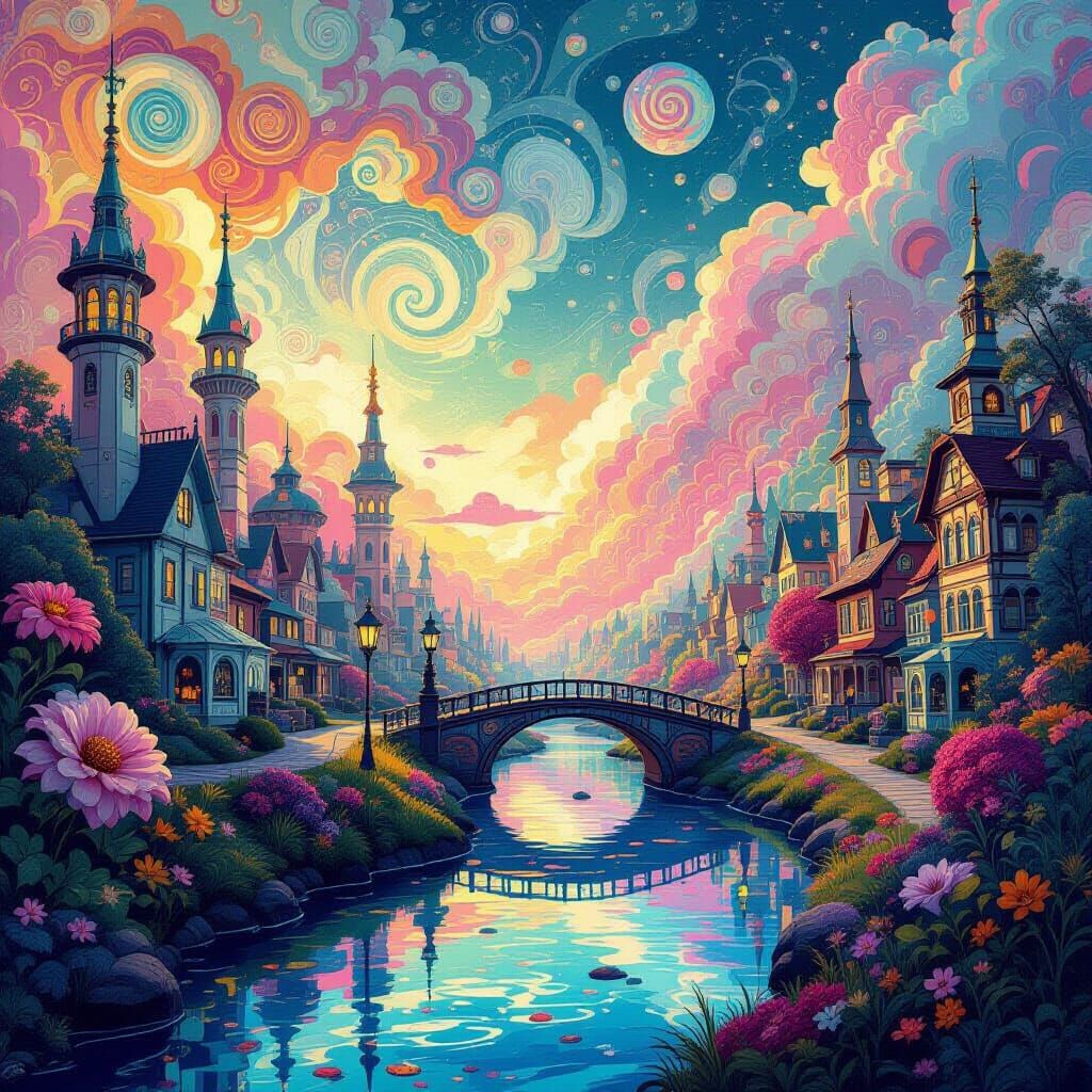 Whimsical Dreamscape in a Vibrant Digital Style