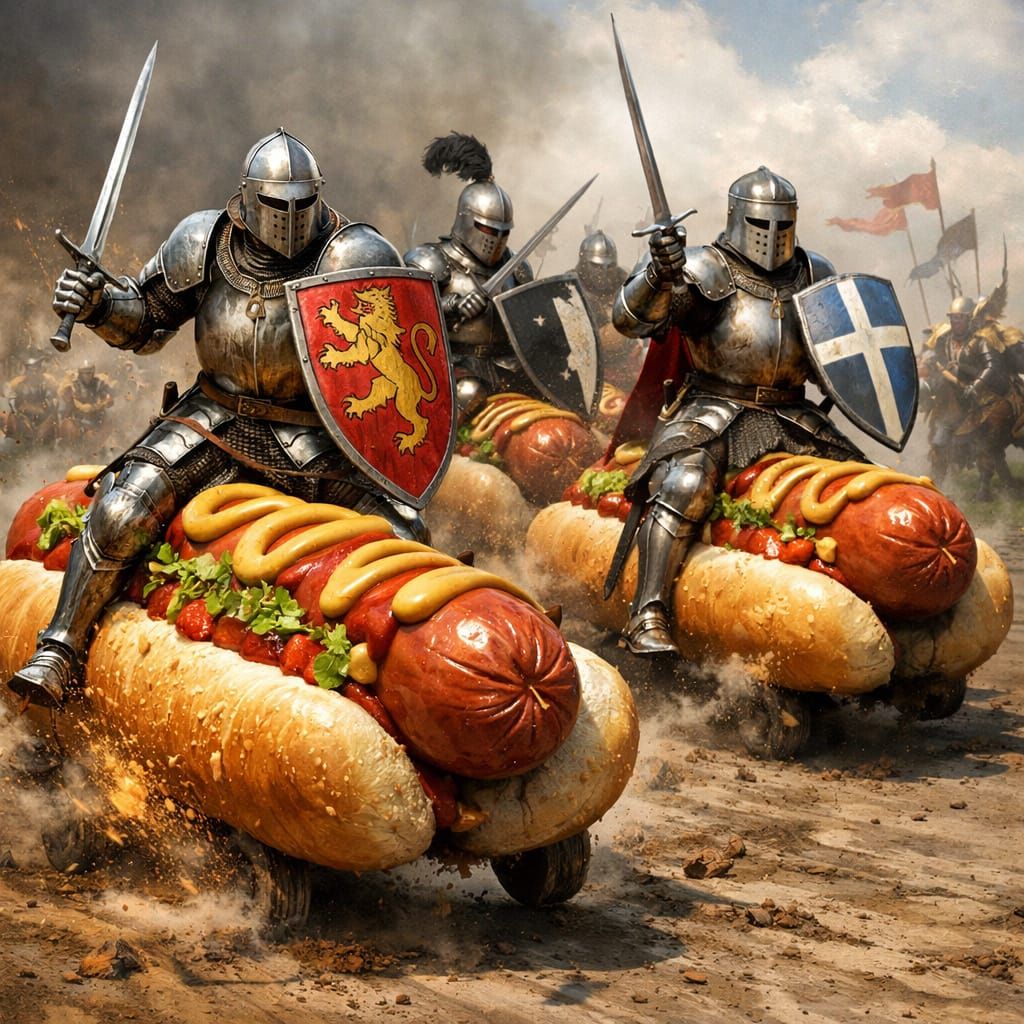 Knights Riding Hot Dogs to Battle